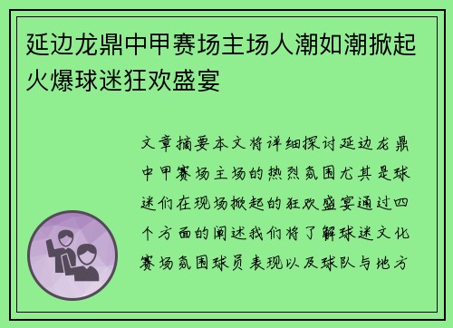 延边龙鼎中甲赛场主场人潮如潮掀起火爆球迷狂欢盛宴